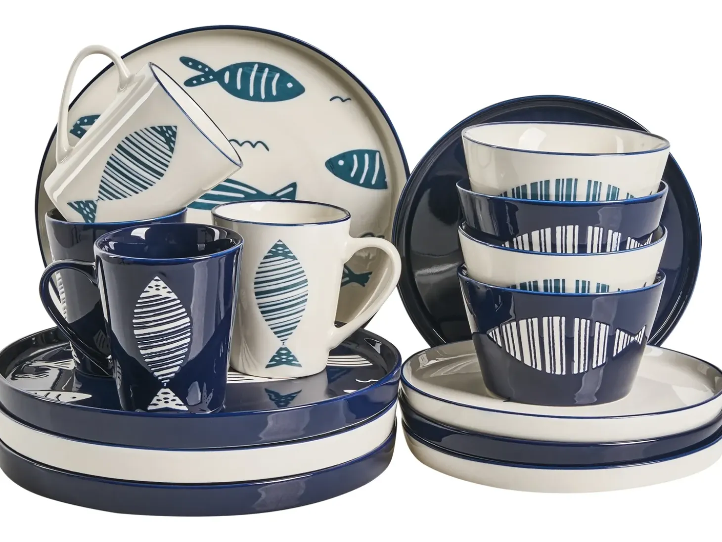 Sæt med 16 stykker spisestel TAMARIND Porcelæn Hvid/blå