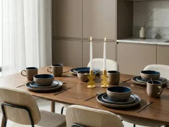 Sæt med 16 stykker spisestel NUTMEG Stentøj Beige/ Blå