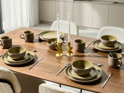 Sæt med 16 stykker spisestel NUTMEG Stentøj Beige/Grøn