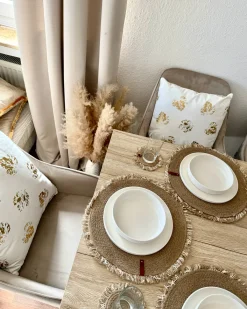 Sæt med dækkeservietter og bordskånere RIBBERY Jute Naturlig
