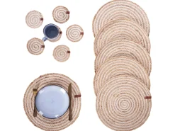 Sæt med dækkeservietter og bordskånere QUININE Jute Naturlig