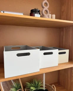 Sæt af 3 bokse LARSA Kunstlæder Beige