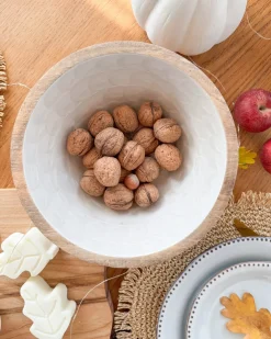 Sæt af 2 dekorative skåle ARISH Mangotræ Brun/hvid