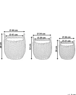 Sæt af 3 flet kurve til planter AUCUBA 26/34/44 cm Lysebrun