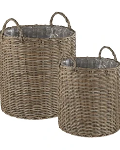 Sæt af 2 flet kurve til planter BITOLA 40/48 cm Brun PE-rattan