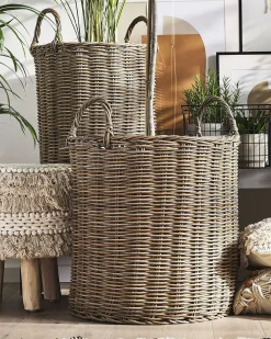 Sæt af 2 flet kurve til planter BITOLA 40/48 cm Brun PE-rattan