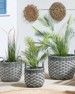 Sæt af 3 flet kurve til planter GEFIRA 31/39/49 cm Grå PE-rattan