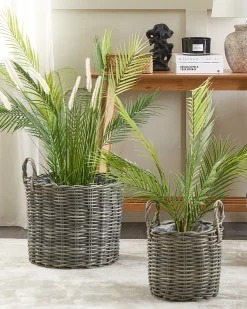 Sæt af 3 flet kurve til planter NIKITI 29/35/40 cm Brungrå PE-rattan