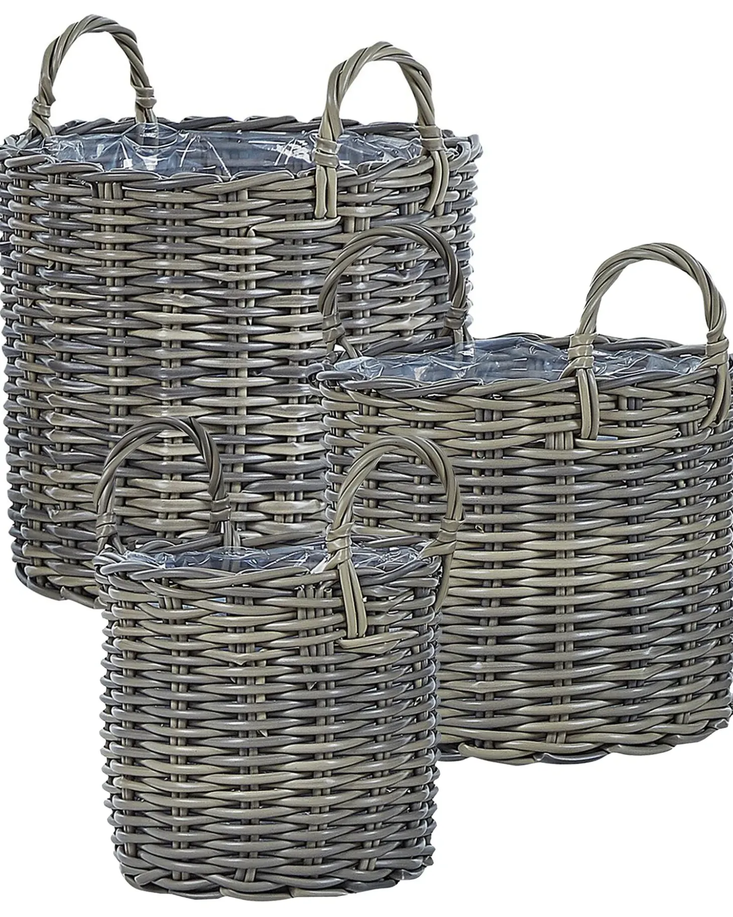 Sæt af 3 flet kurve til planter NIKITI 29/35/40 cm Brungrå PE-rattan