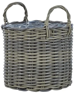 Sæt af 3 flet kurve til planter NIKITI 29/35/40 cm Brungrå PE-rattan