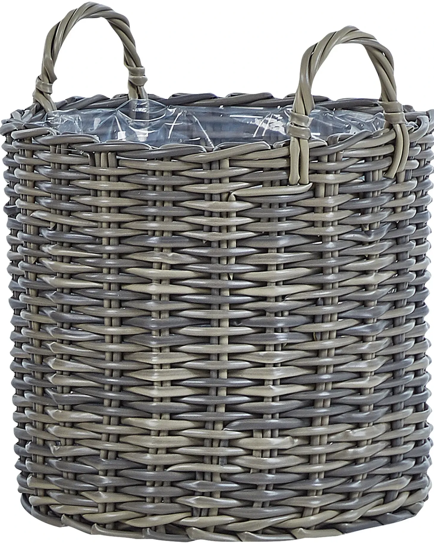 Sæt af 3 flet kurve til planter NIKITI 29/35/40 cm Brungrå PE-rattan
