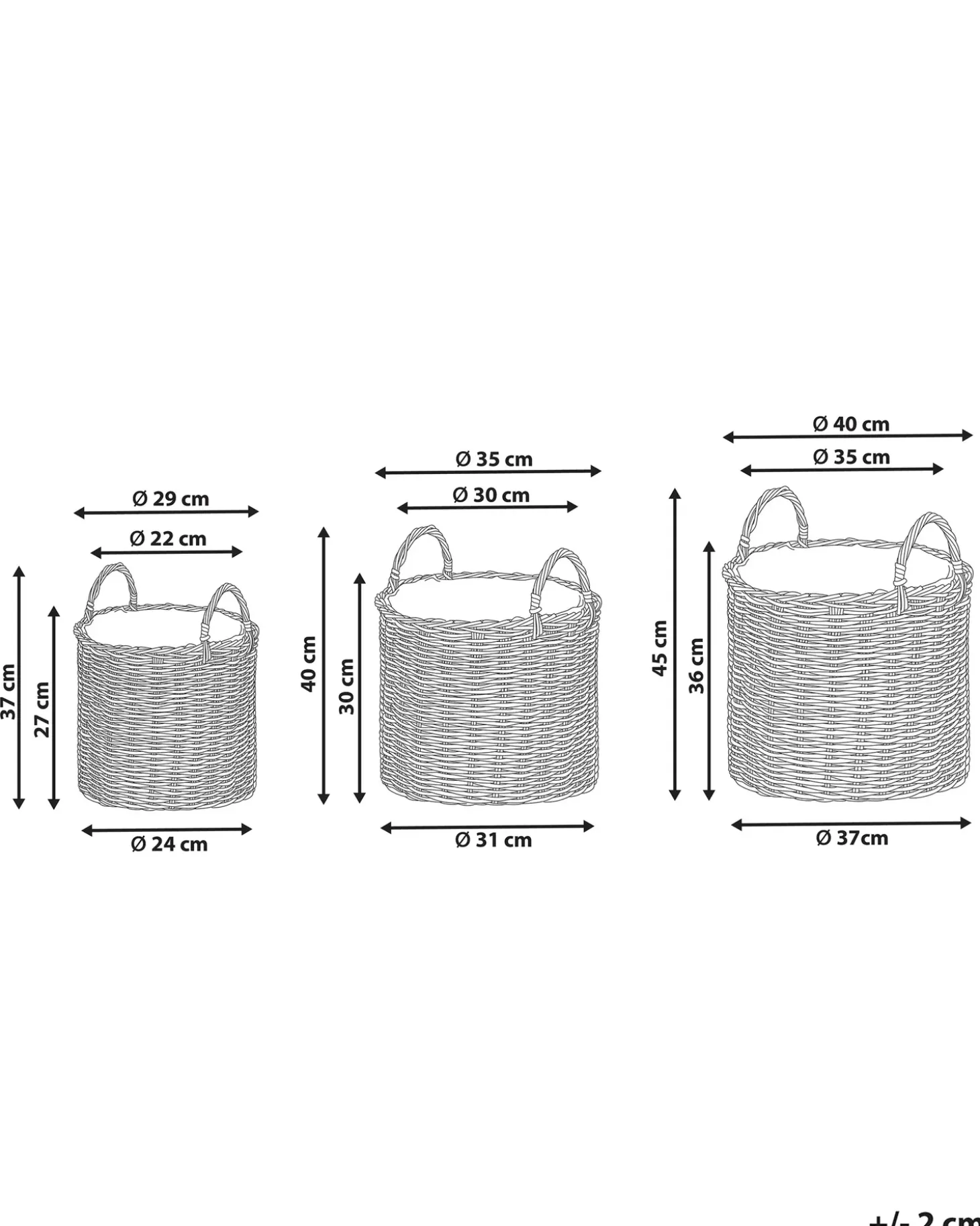 Sæt af 3 flet kurve til planter NIKITI 29/35/40 cm Brungrå PE-rattan