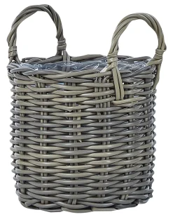 Sæt af 3 flet kurve til planter NIKITI 29/35/40 cm Brungrå PE-rattan