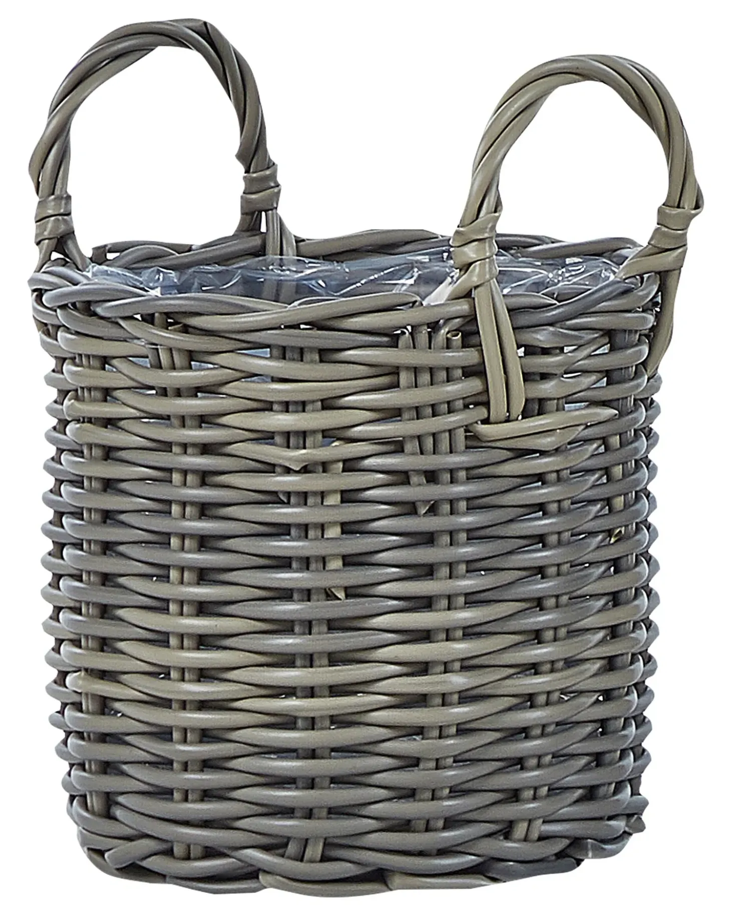 Sæt af 3 flet kurve til planter NIKITI 29/35/40 cm Brungrå PE-rattan