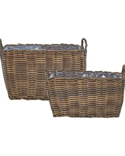 Sæt af 2 flet kurve til planter ORMOS 53/59 cm Brun PE-rattan