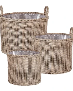 Sæt af 3 flet kurve til planter PENDULA 33/37/45 cm Naturlig PE-rattan