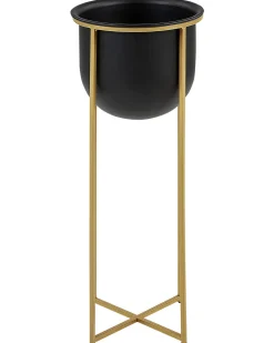 Sæt af 2 forhøjede plantekrukker THUJA Metal 21 cm Sort