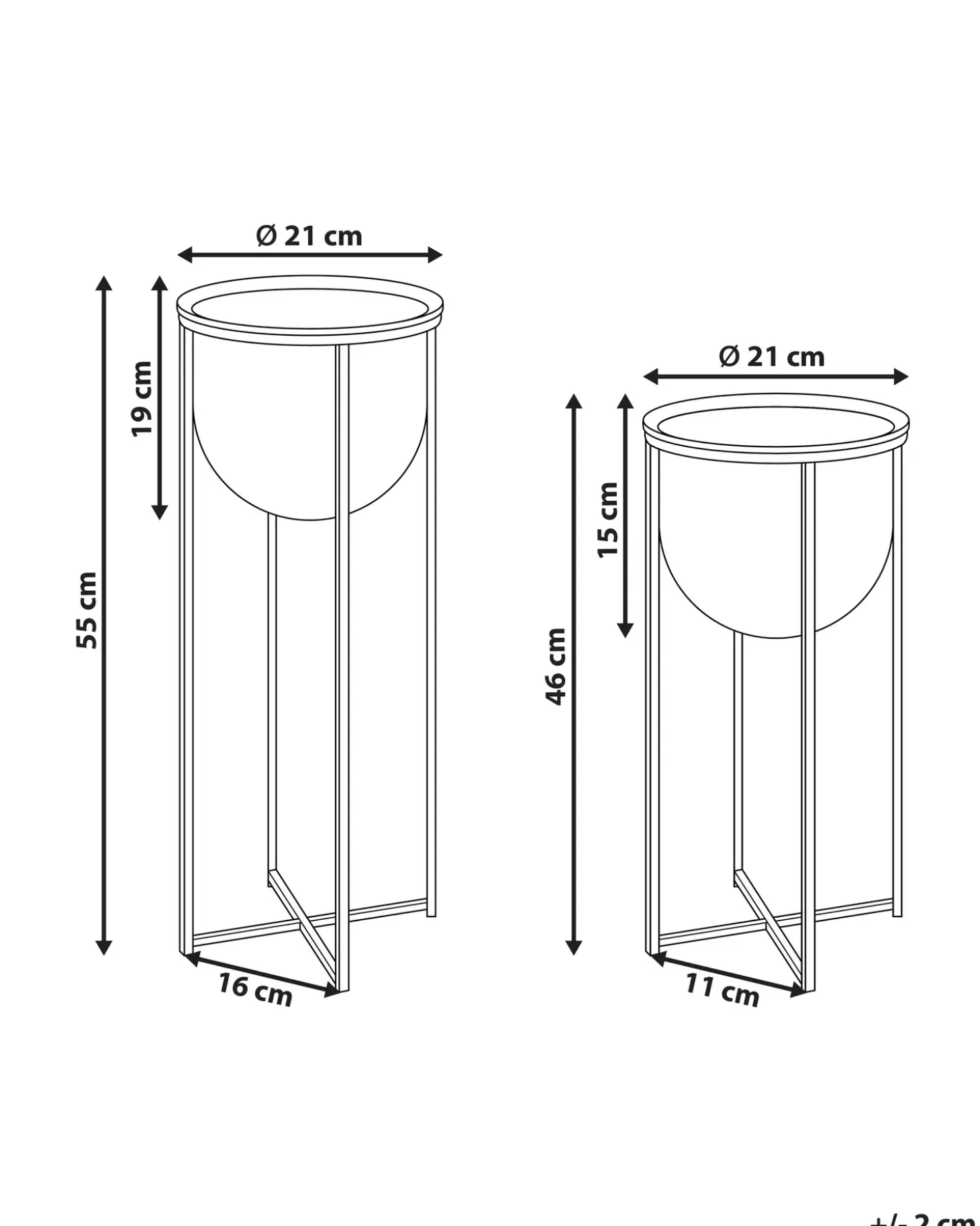 Sæt af 2 forhøjede plantekrukker THUJA Metal 21 cm Sort