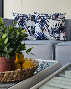 Sæt af 2 havehynder ELATI Plante mønster 45 x 45 cm Navy Blå