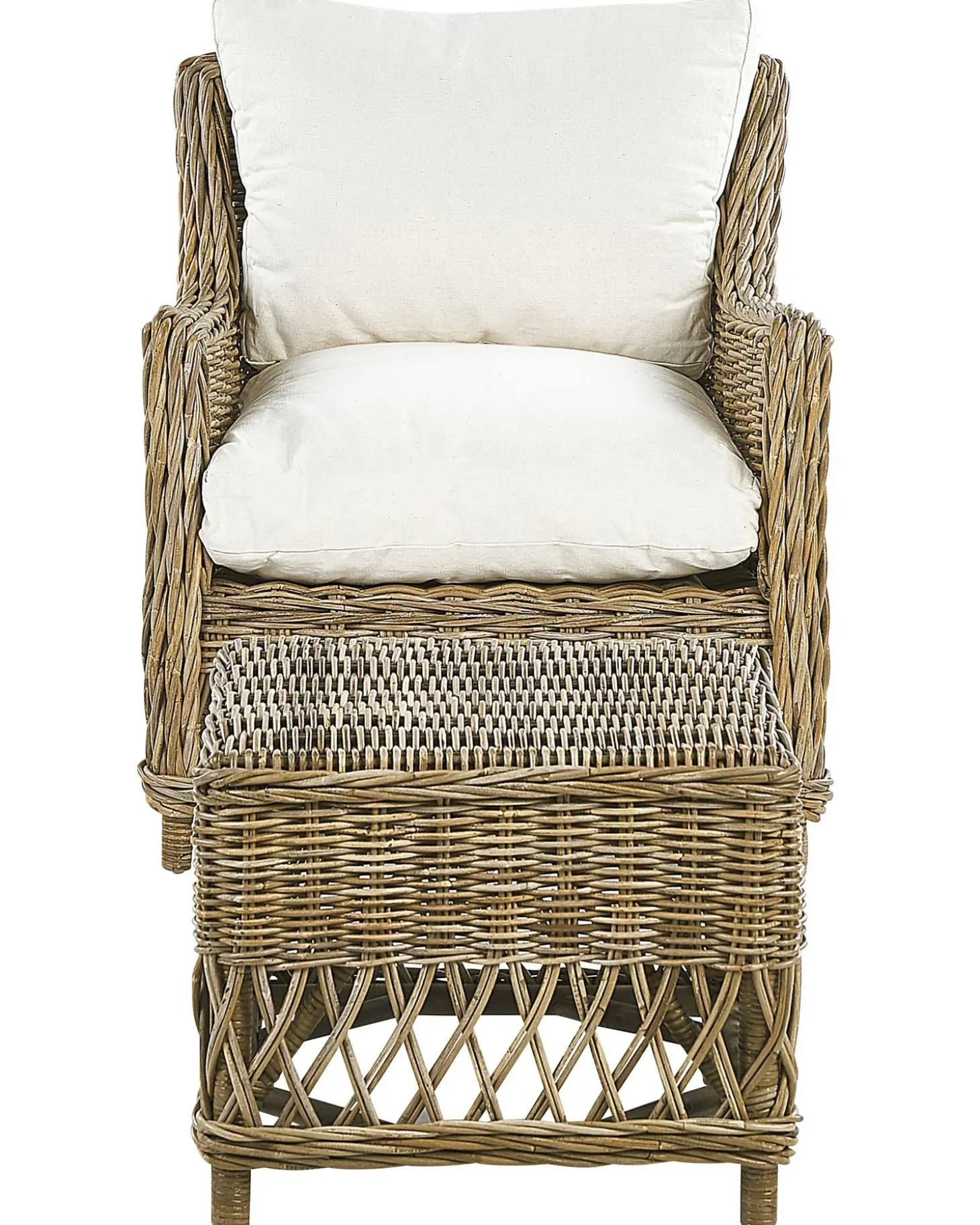 Sæt af 2 havelænestole med hynder RIBOLLA med fodskammel Rattan Naturlig