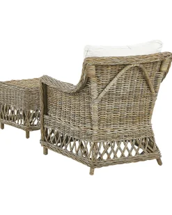 Sæt af 2 havelænestole med hynder RIBOLLA med fodskammel Rattan Naturlig