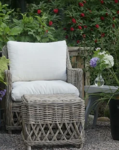 Sæt af 2 havelænestole med hynder RIBOLLA med fodskammel Rattan Naturlig