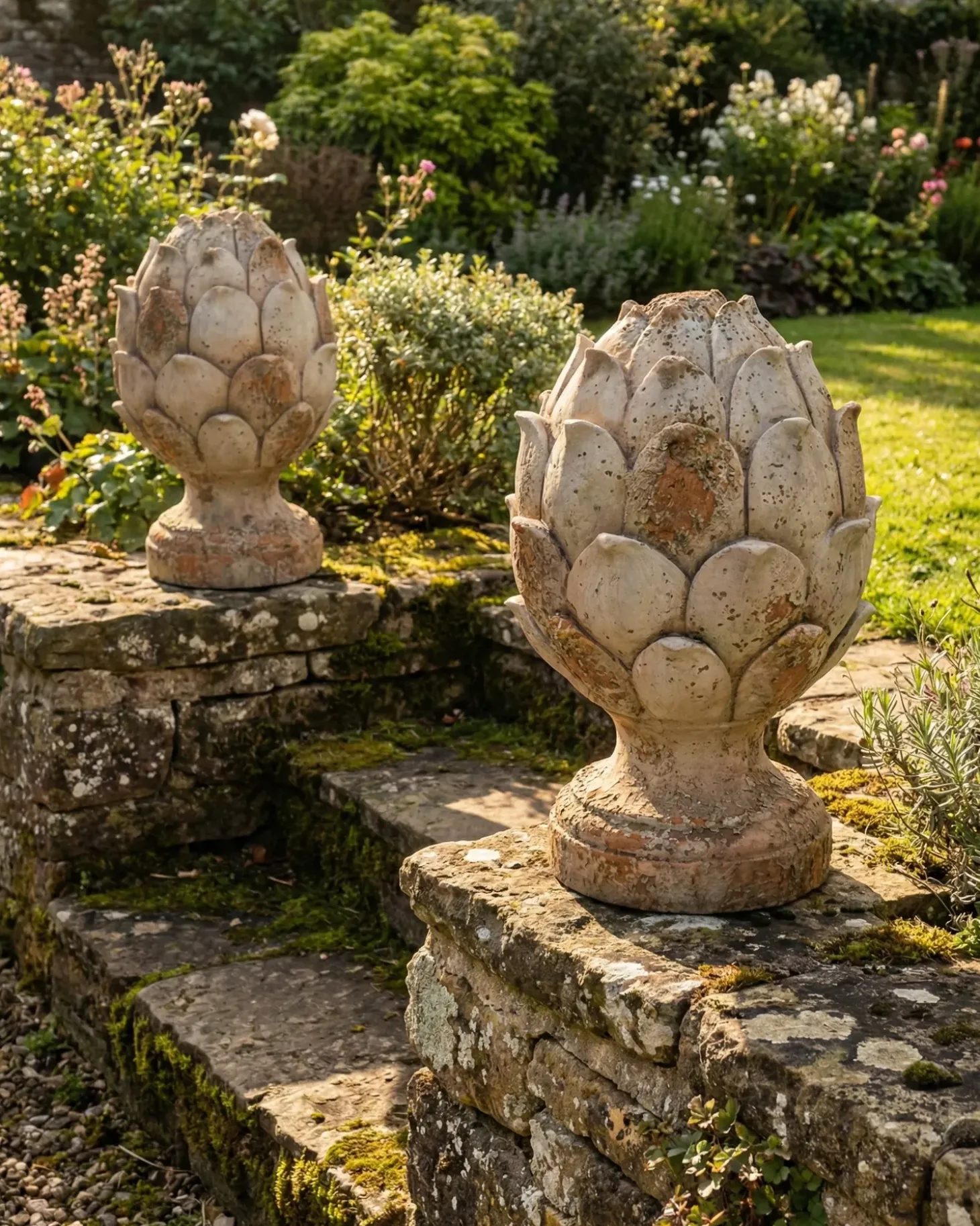 Sæt af 2 havestatuer CORRINALDO Fyrretræskogle Beige