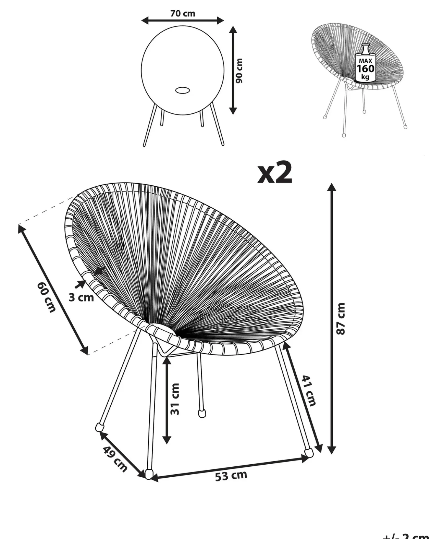 Sæt af 2 havestole ACAPULCO II PE-rattan Gul
