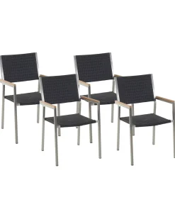 Sæt af 4 havestole GROSSETO PE-rattan Sort