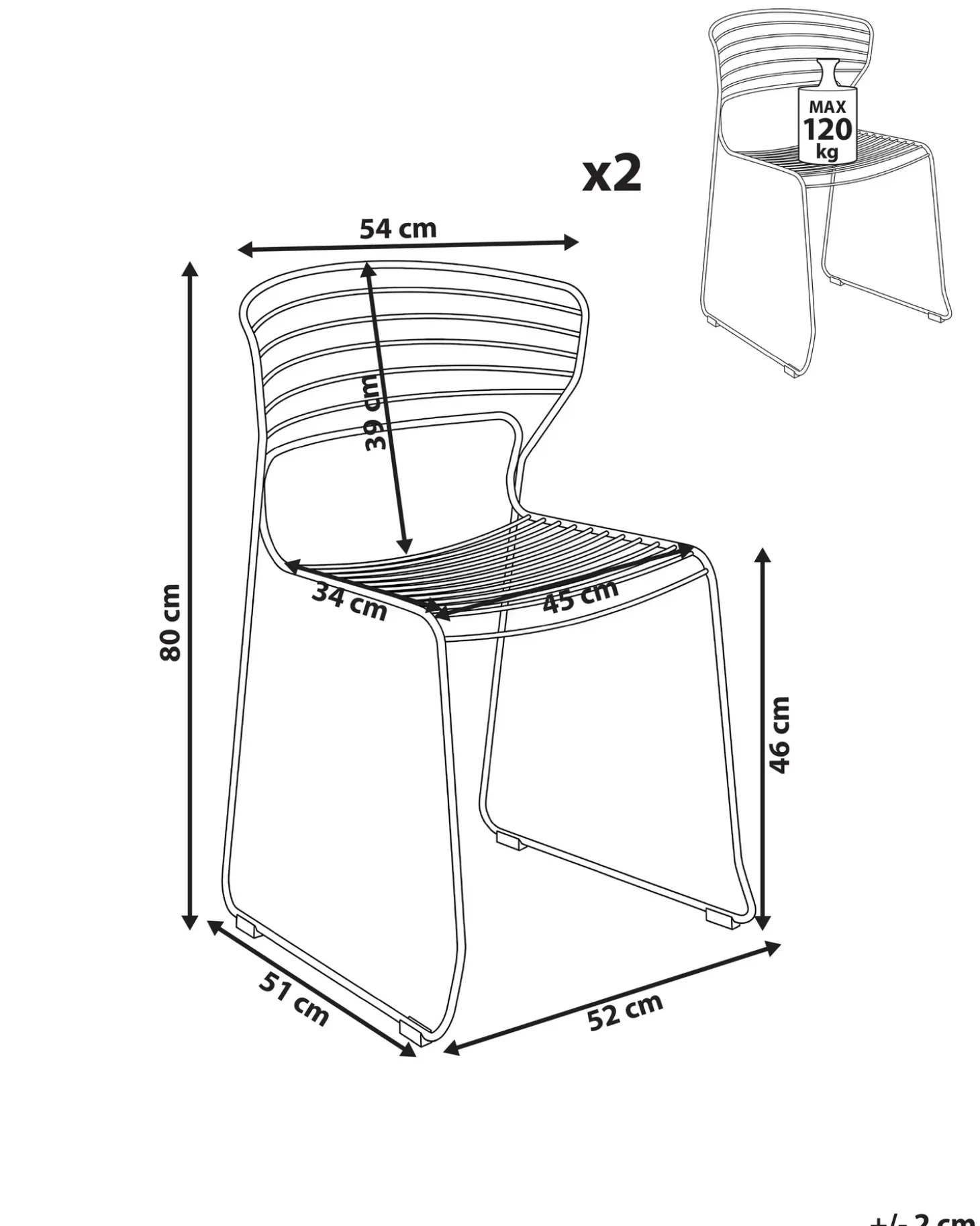 Sæt af 2 havestole PISTOIA Metal Sort