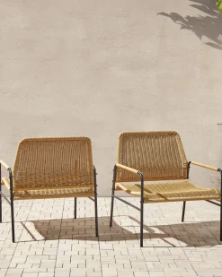 Sæt af 2 havestole PRASIMO PE-rattan Naturlig