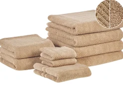 Sæt af 9 håndklæder MITIARO Bomuldsfrotté Sand Beige