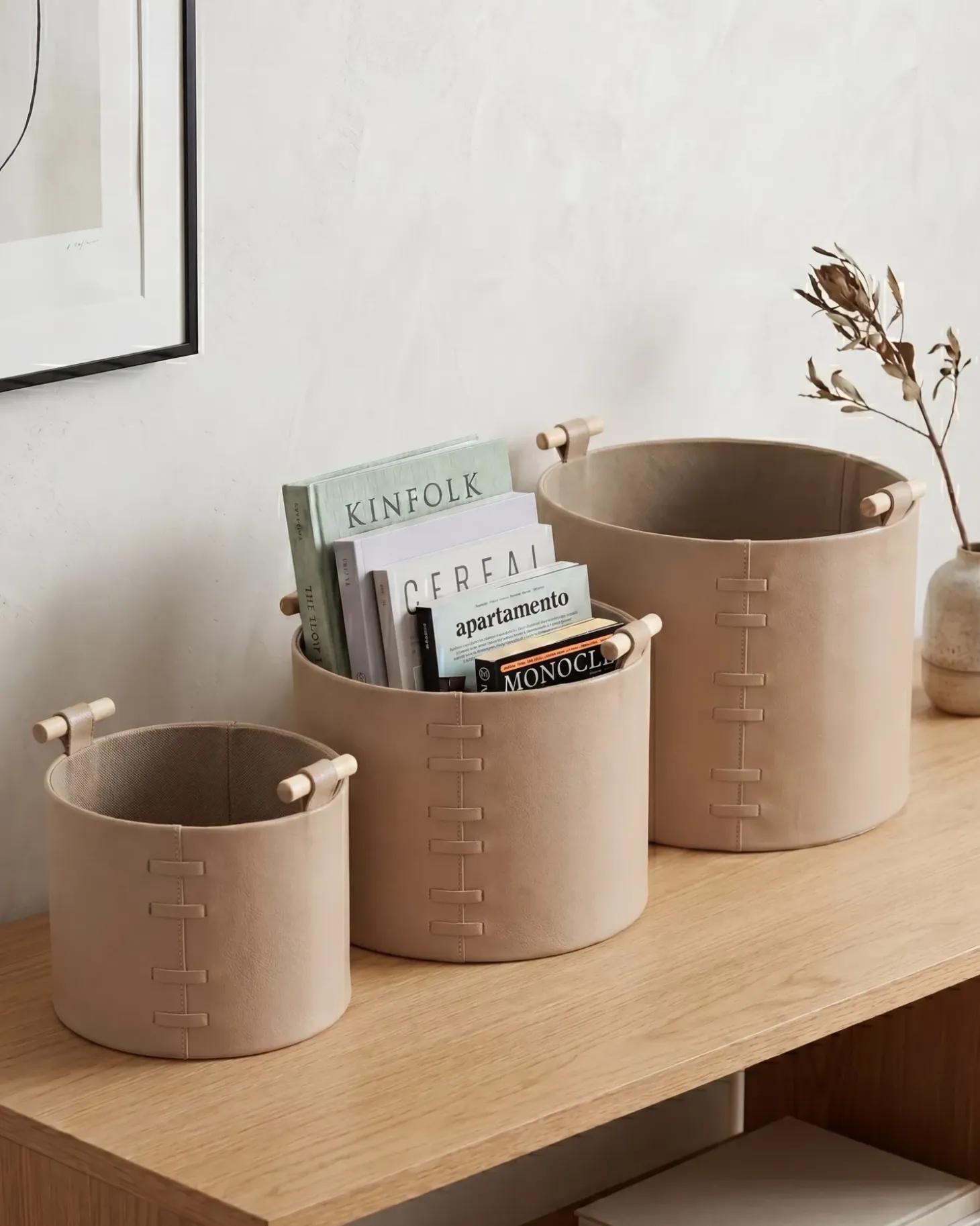 Sæt af 3 kurve ARAM Kunstlæder Beige