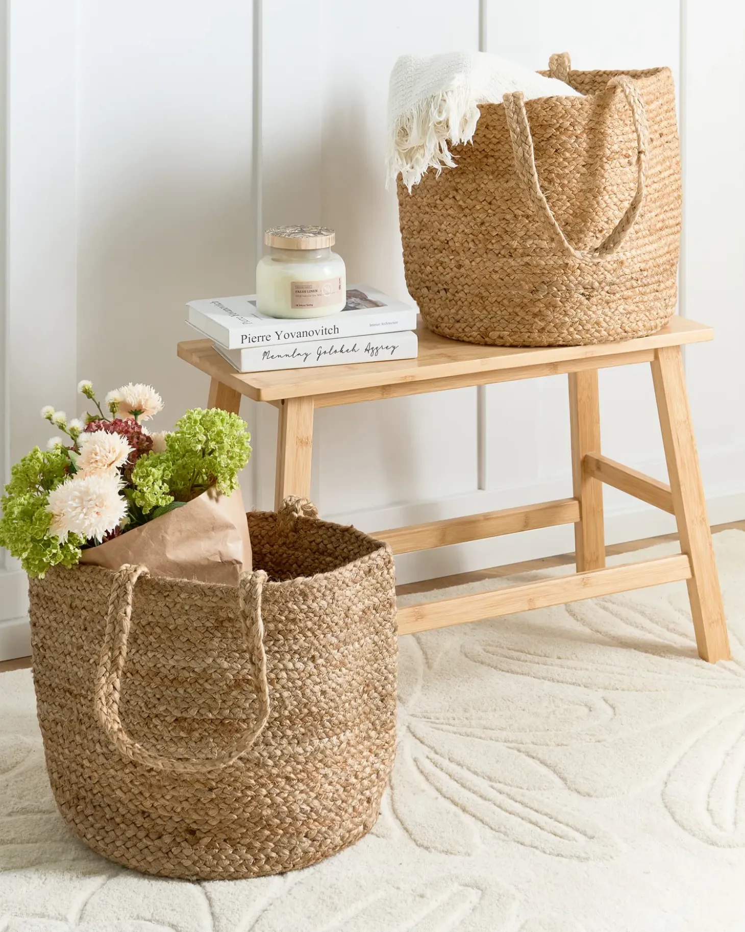Sæt af 2 kurve KAELLA Jute Sand Beige