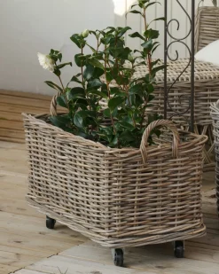 Sæt af 2 kurve KITIM med hjul Rattan Naturlig