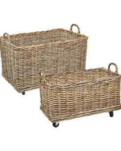 Sæt af 2 kurve KITIM med hjul Rattan Naturlig