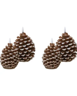 Sæt af 4 LED-stearinlys IVRESSE Fyrretræskogle 15/12 cm Brun