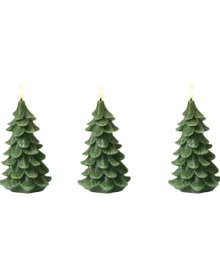 Sæt af 3 LED-stearinlys VELOURA Juletræ 16 cm Grøn