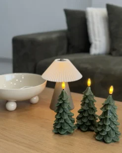 Sæt af 3 LED-stearinlys VELOURA Juletræ 16 cm Grøn
