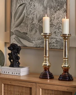 Sæt af 2 lysestager IMARTI Glas 40 cm Guld