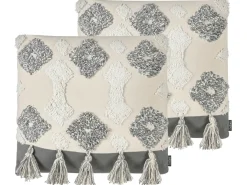 Sæt af 2 pyntepuder ALOCASIA Bomuld 45 x 45 cm Beige Geometrisk mønster