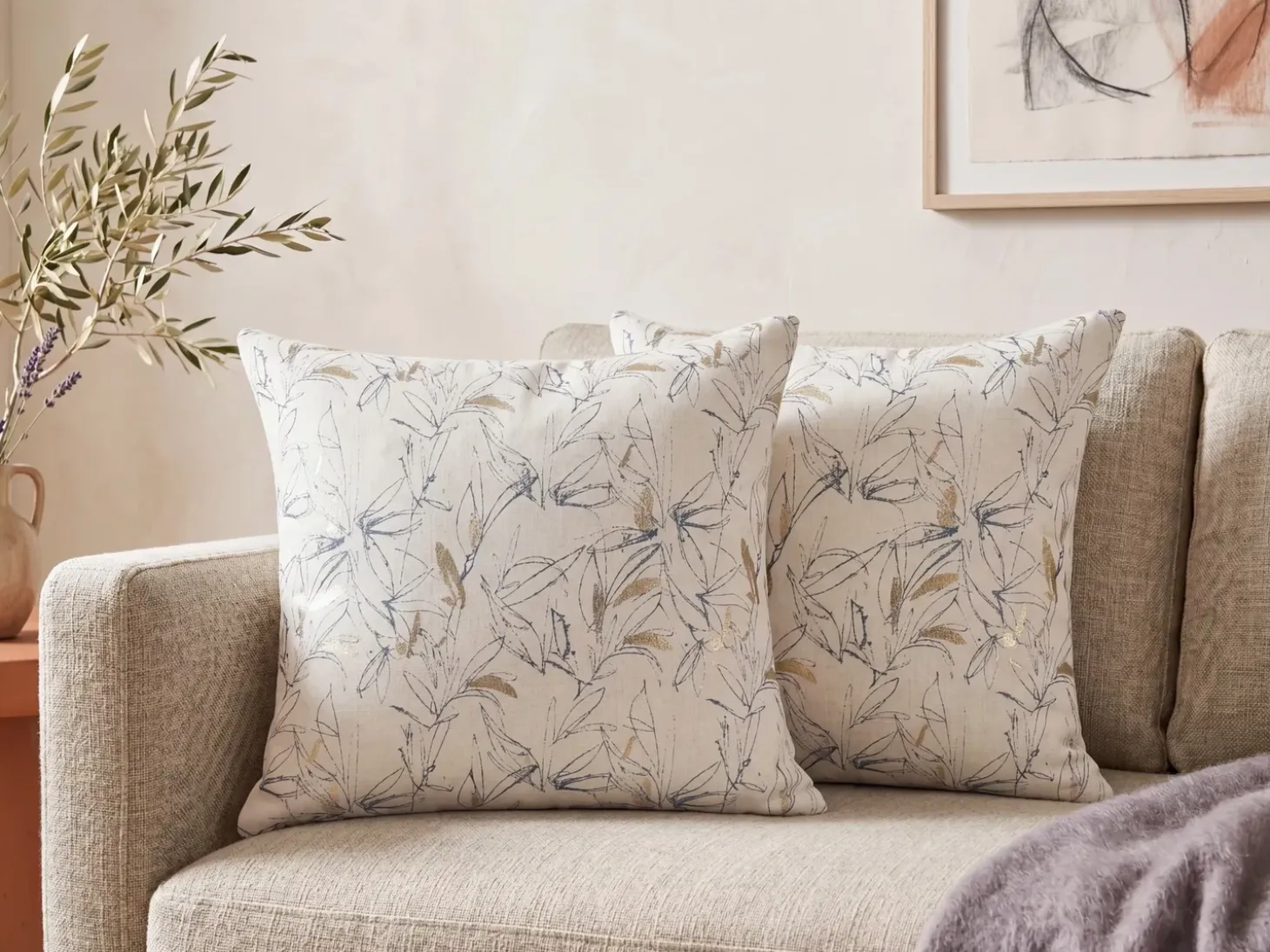 Sæt af 2 pyntepuder ARBOR 45 x 45 cm Beige Blomstermønster