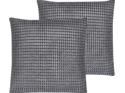 Sæt af 2 pyntepuder ASPIDISTRA Velour 45 x 45 cm Grå Geometrisk mønster