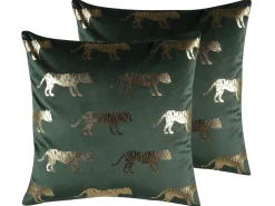 Sæt af 2 pyntepuder BLUEBELL Velour 45 x 45 cm Mørkegrøn Dyremønster