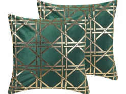 Sæt af 2 pyntepuder CASSIA 45 x 45 cm Mørkegrøn Geometrisk mønster