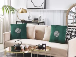 Sæt af 2 pyntepuder CEROPEGIA Velour 45 x 45 cm Smaragdgrøn Geometrisk mønster