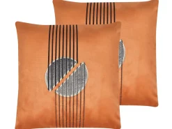 Sæt af 2 pyntepuder CEROPEGIA Velour 45 x 45 cm Orange Geometrisk mønster
