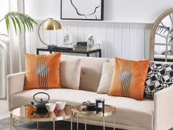 Sæt af 2 pyntepuder CEROPEGIA Velour 45 x 45 cm Orange Geometrisk mønster