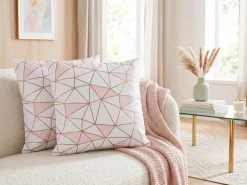 Sæt af 2 pyntepuder CLARKIA Bomuld 45 x 45 cm Lyserød Geometrisk mønster