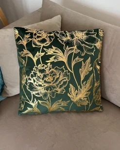 Sæt af 2 pyntepuder DAFFODIL Velour 45 x 45 cm Smaragdgrøn Blomstermønster